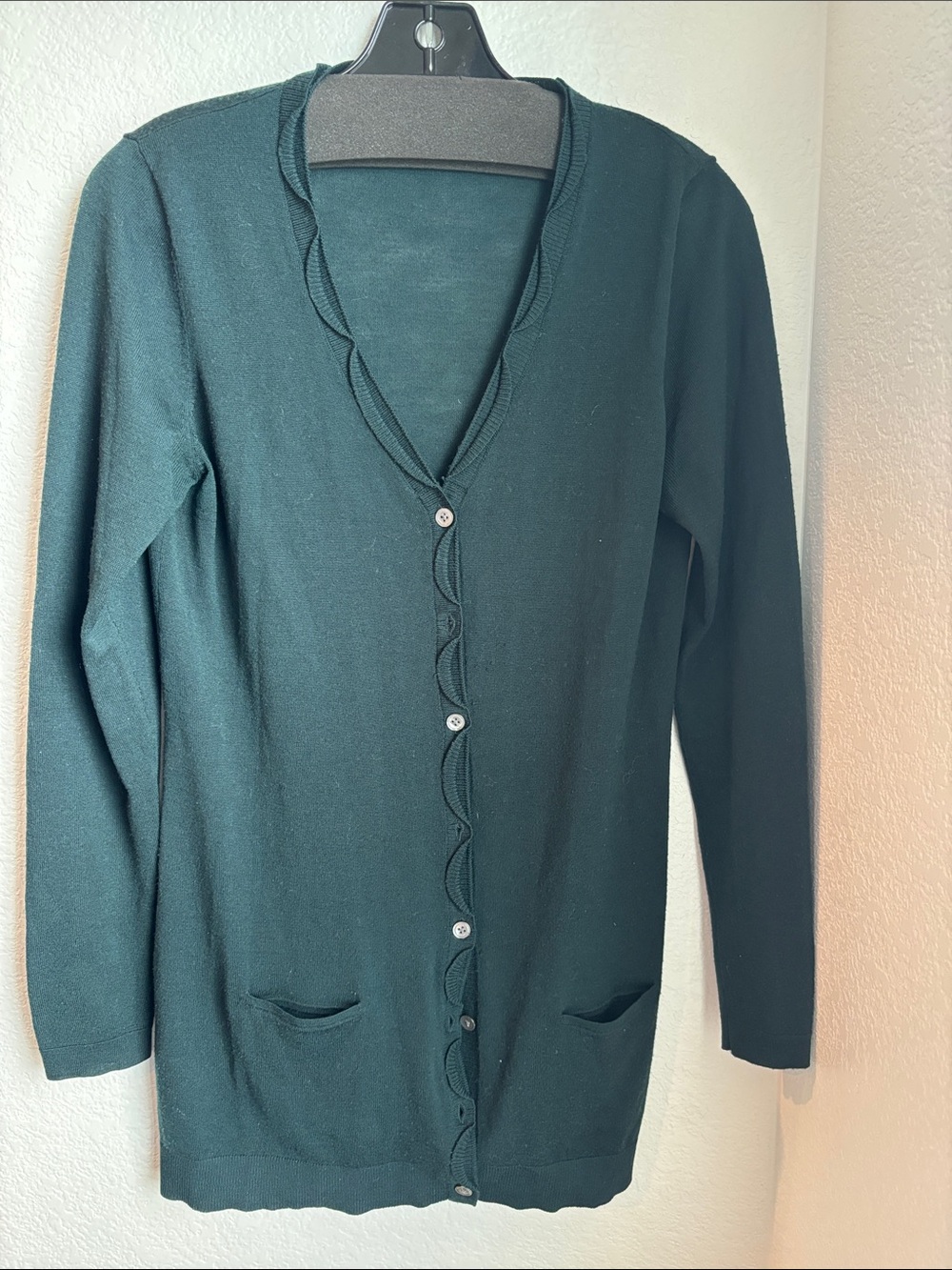 Elie Tahari Deep Green Scalloped-Trim Cardigan